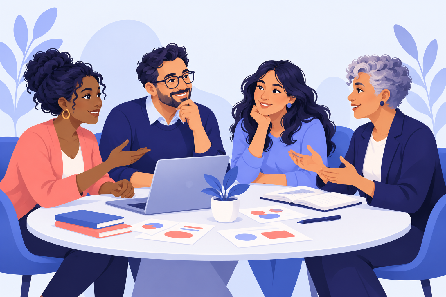 A diverse team planning a useful workflow together.